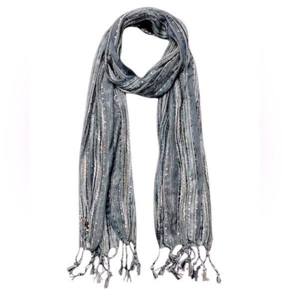 NWT FRANGI Design Italy Blue Striped Silver Metallic Semi Sheer Scarf - Picture 1 of 16